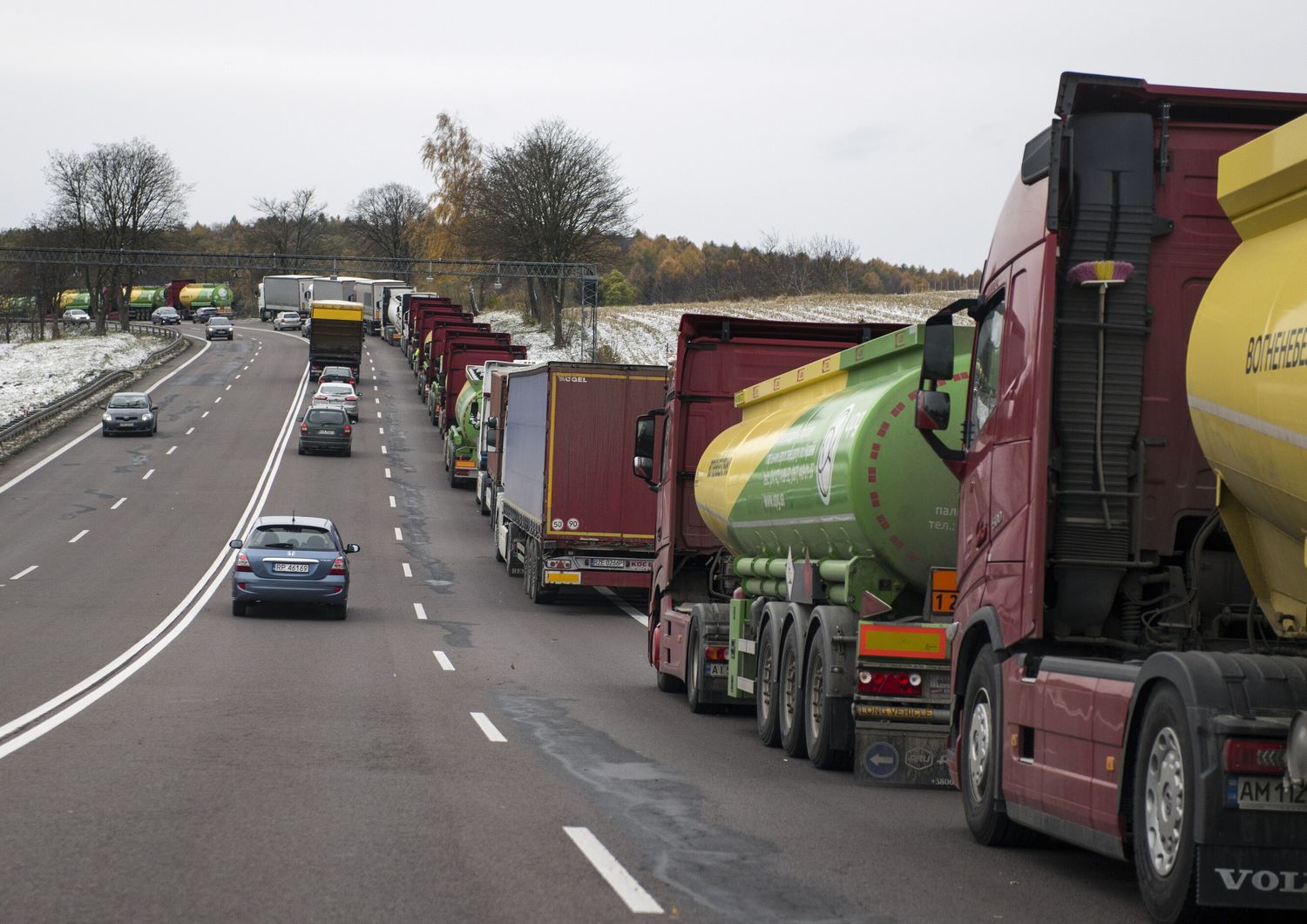 Una fila di camion in Polonia