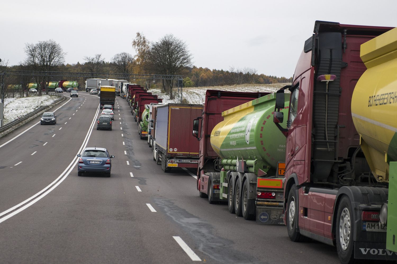 Una fila di camion in Polonia