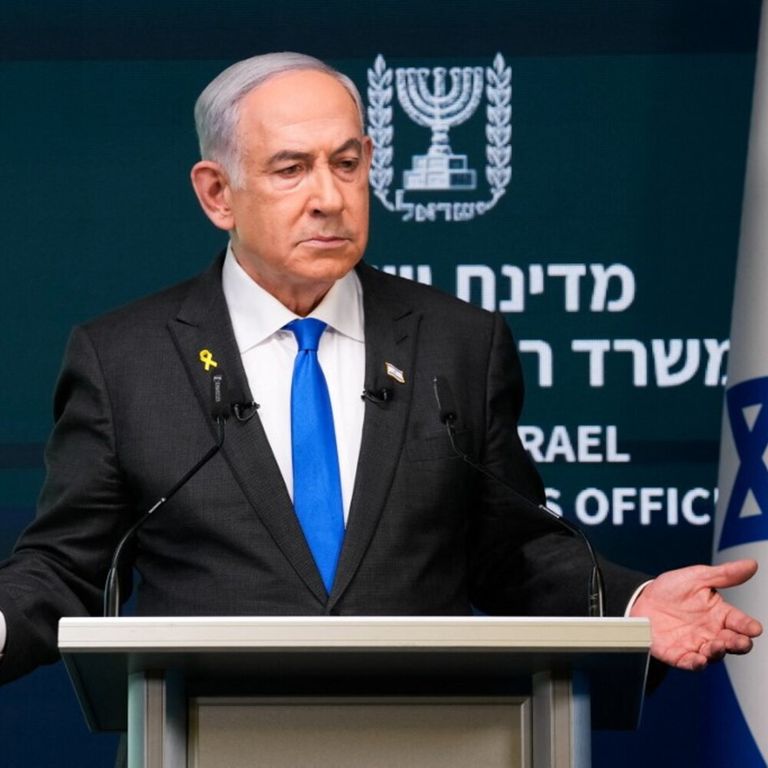 Benjamin Netanyahu nella conferenza stampa a Gerusalemme