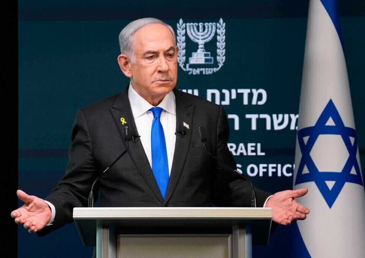 Benjamin Netanyahu nella conferenza stampa a Gerusalemme