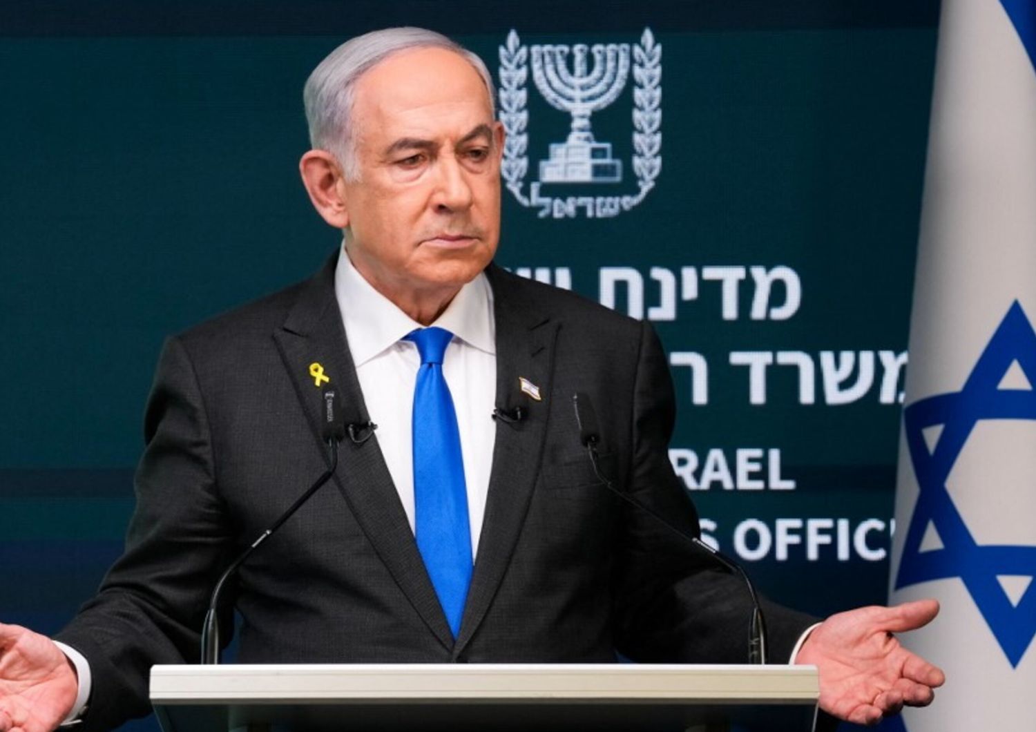 Benjamin Netanyahu nella conferenza stampa a Gerusalemme