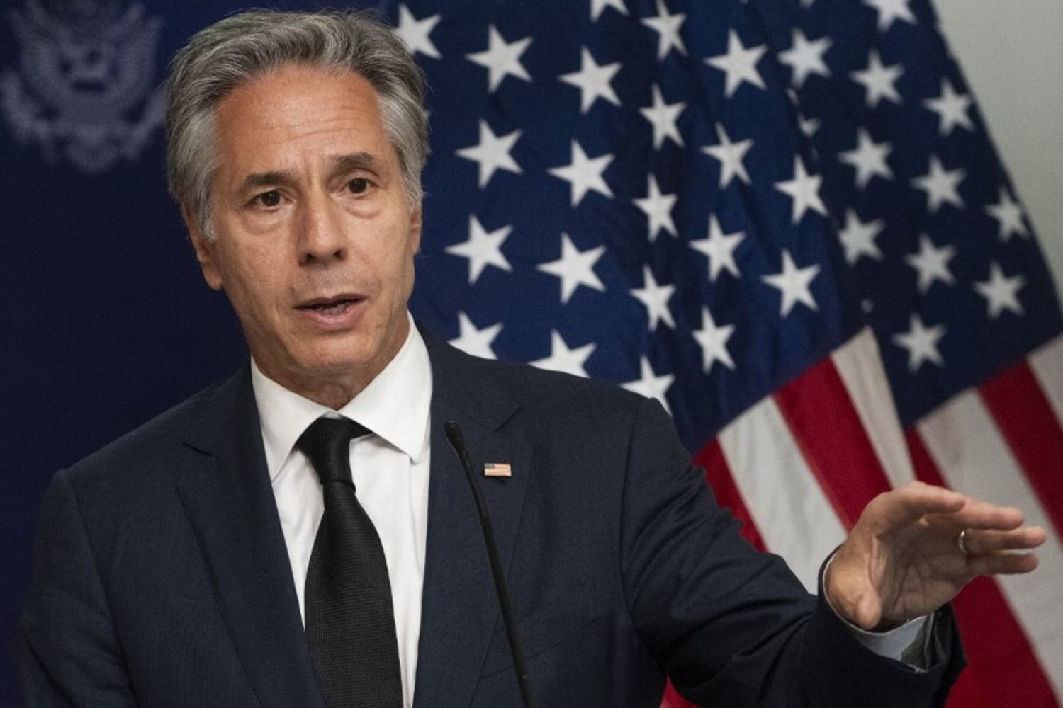 Il segretario di Stato americano Antony Blinken nella conferenza stampa ad Haiti