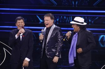 Morandi, Ranieri e Al Bano nell'edizione 2023 del Festival di Sanremo quando cantarono un medley dei loro successi