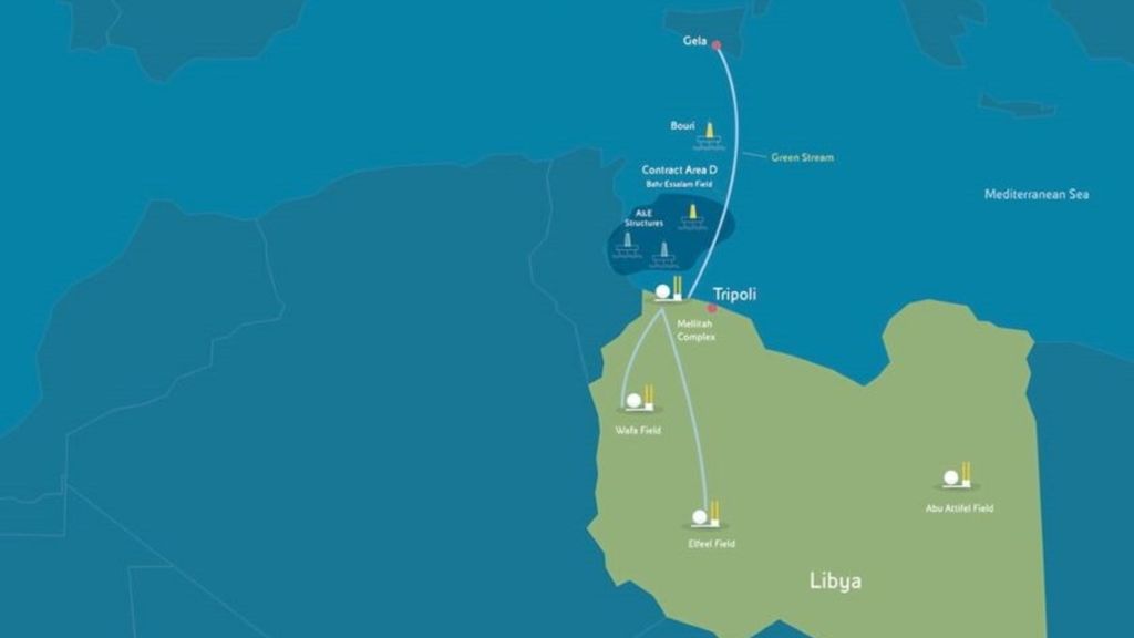 Eni, carte de la Libye avec les sites des projets