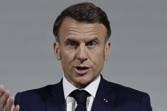 Il presidente francese Macron in conferenza stampa