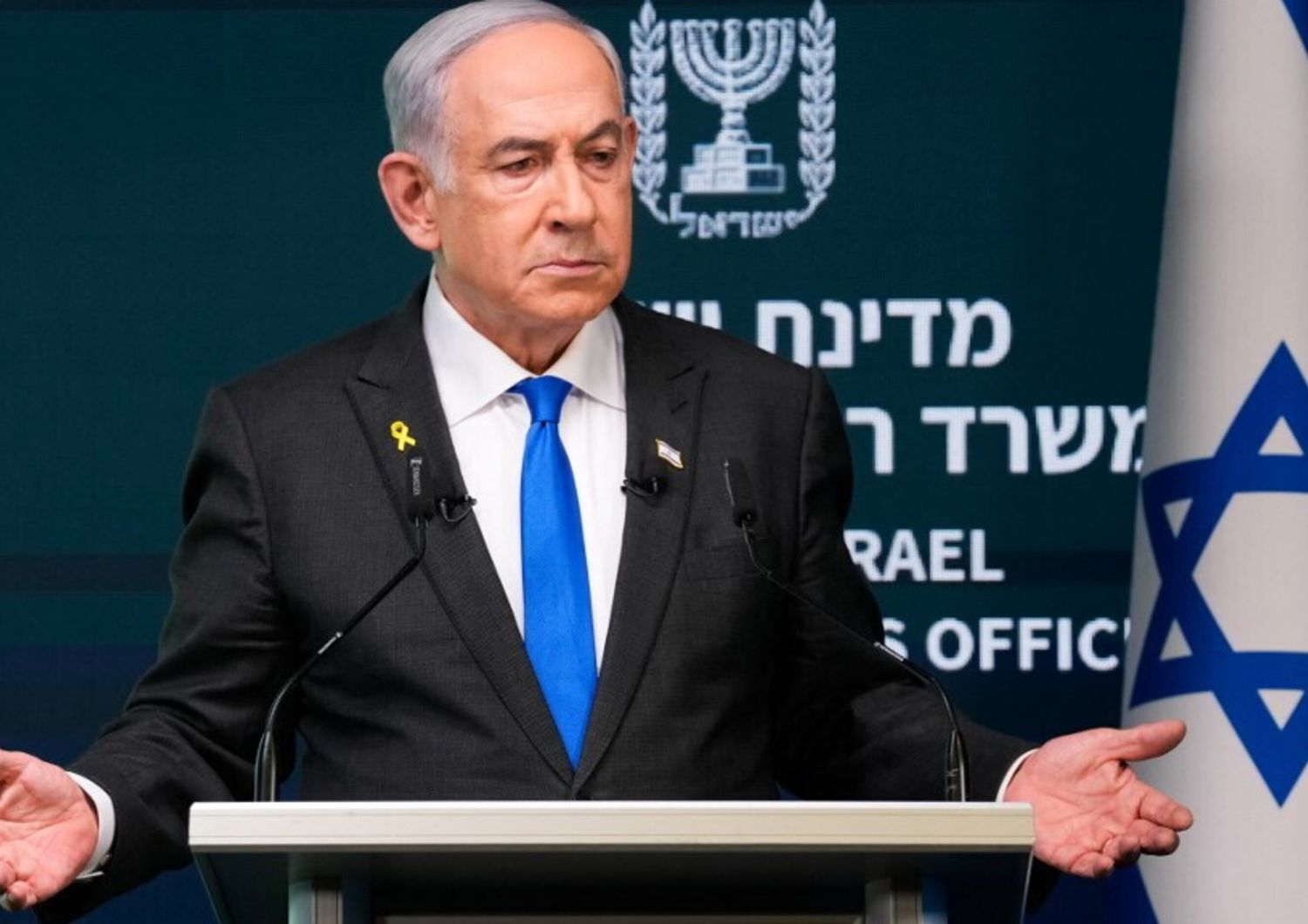 Benjamin Netanyahu nella conferenza stampa a Gerusalemme