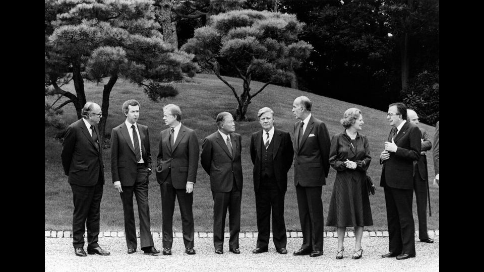 Roy Jenkins,   Joe Clark,   Jimmy Carter,   Masayoshi Ohira,  Helmut Schmidt,  Valery Giscard d'Estaing,  Margaret Thatcher  e Giulio Andreotti