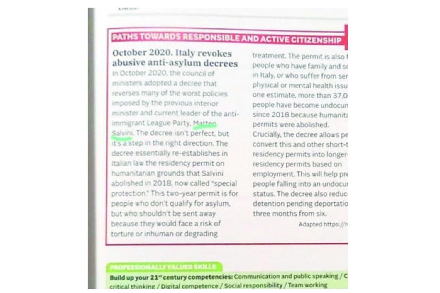 Un libro scolastico online critica Salvini, la casa editrice lo ritira