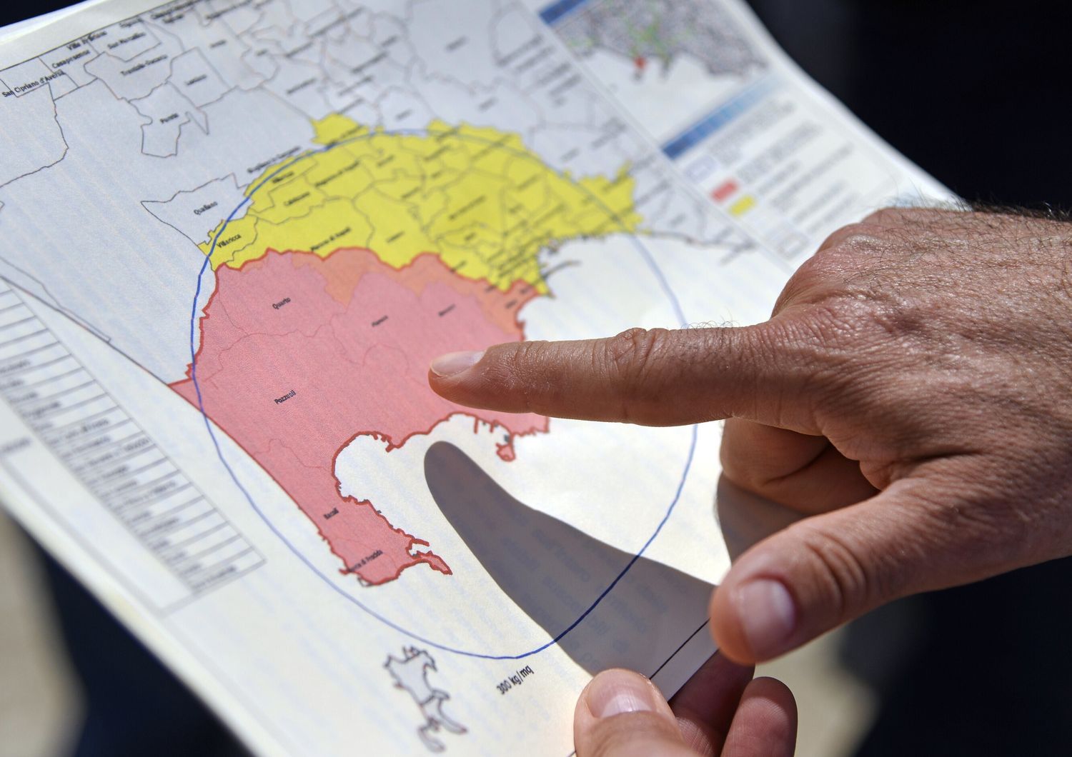 Mappa delle zone a rischio dei Campi Flegrei&nbsp;