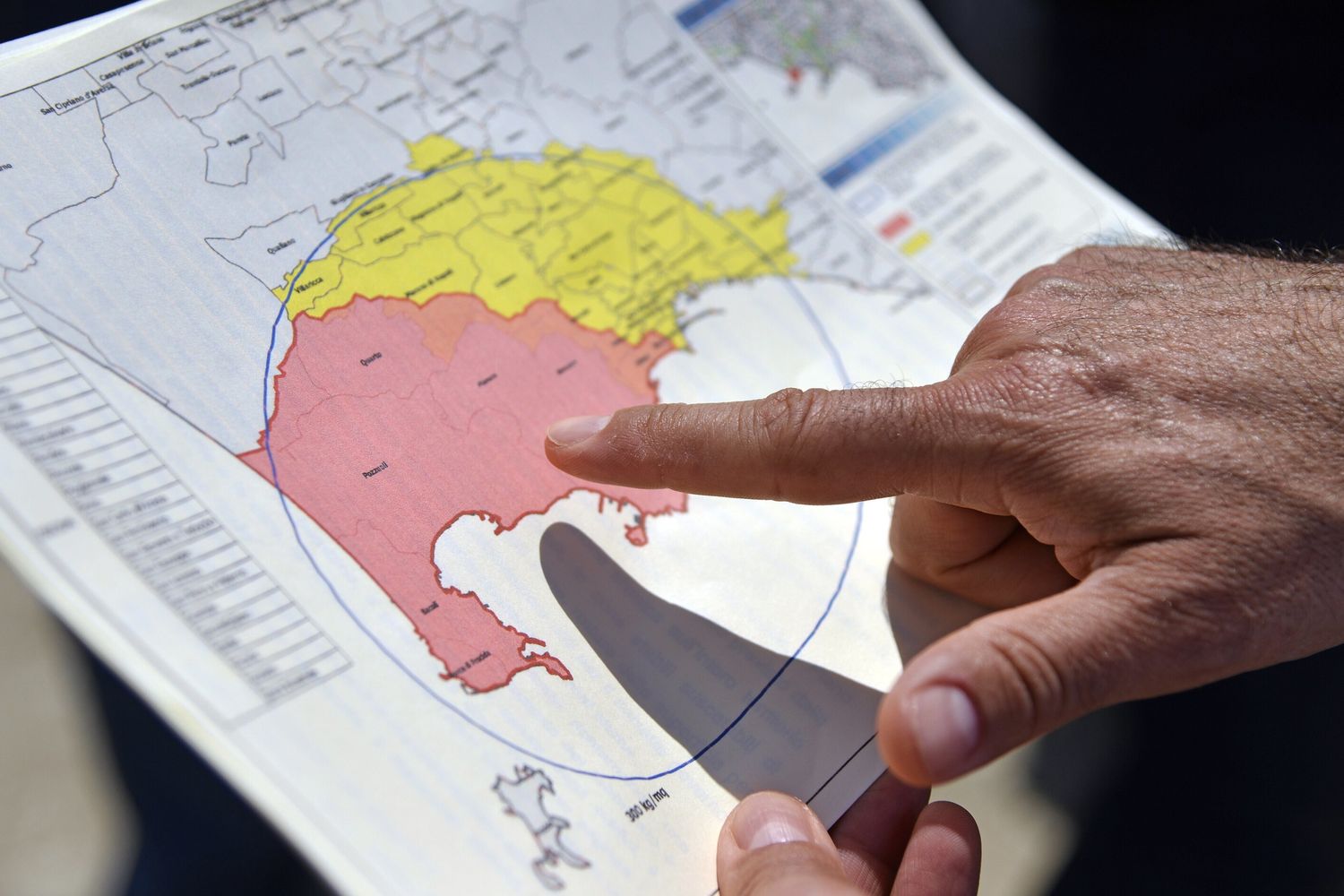 Mappa delle zone a rischio dei Campi Flegrei&nbsp;