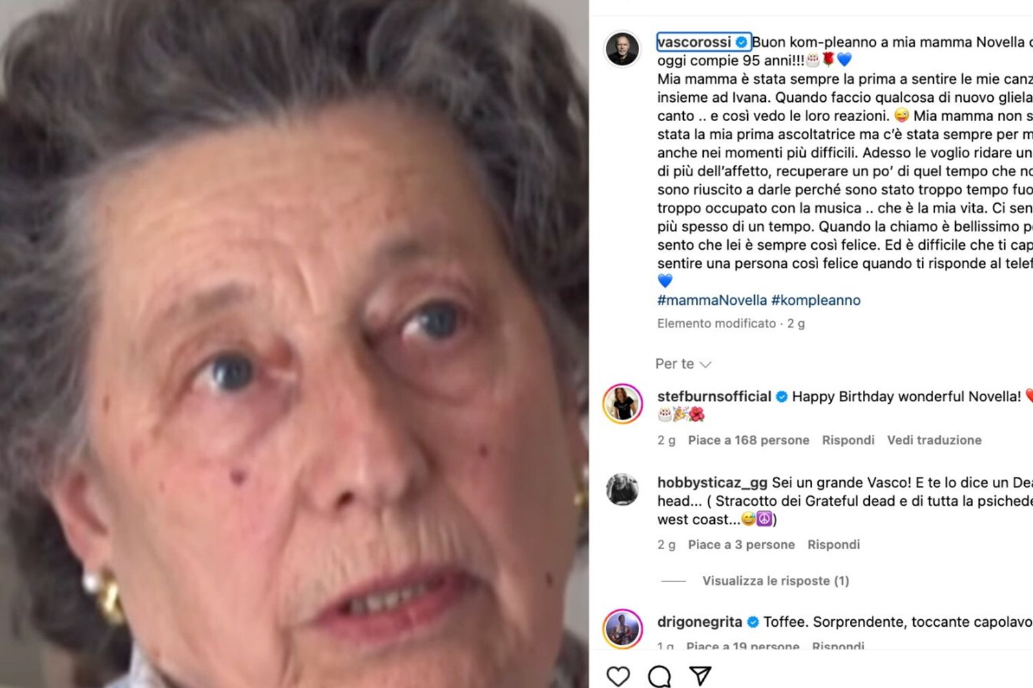 Gli auguri di Vasco Rossi alla mamma, "è lei la mia prima ascoltatrice"