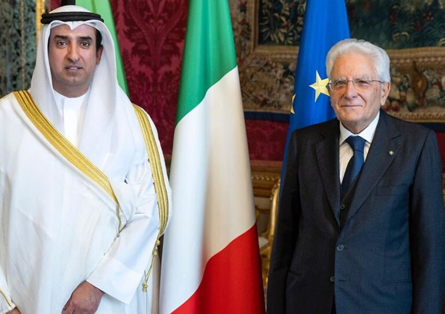 L'Ambasciatore del Kuwait in Italia Nasser Sanhat al Qahtani e il Presidente della Repubblica Italiana Sergio Mattarella