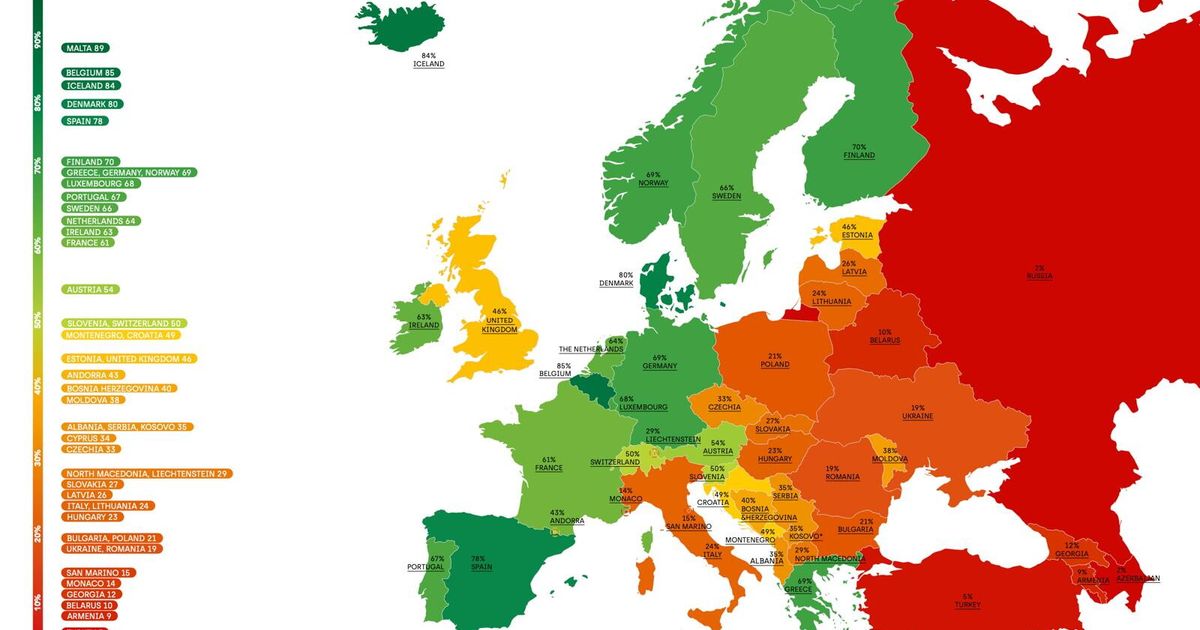 Italia fanalino di coda Ue su diritti Lgbtqia+, i dati della Rainbow Europe Map