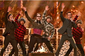 Finnishg group Kaj, representing Sweden with the song "Bara Bada Bastu”