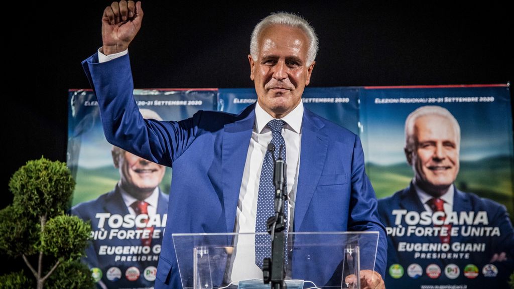 Firenze, elezioni regionali in Toscana. Nella foto il neo eletto Presidente della Regione Toscana Eugenio Giani (centrosinistra)&nbsp;&nbsp;