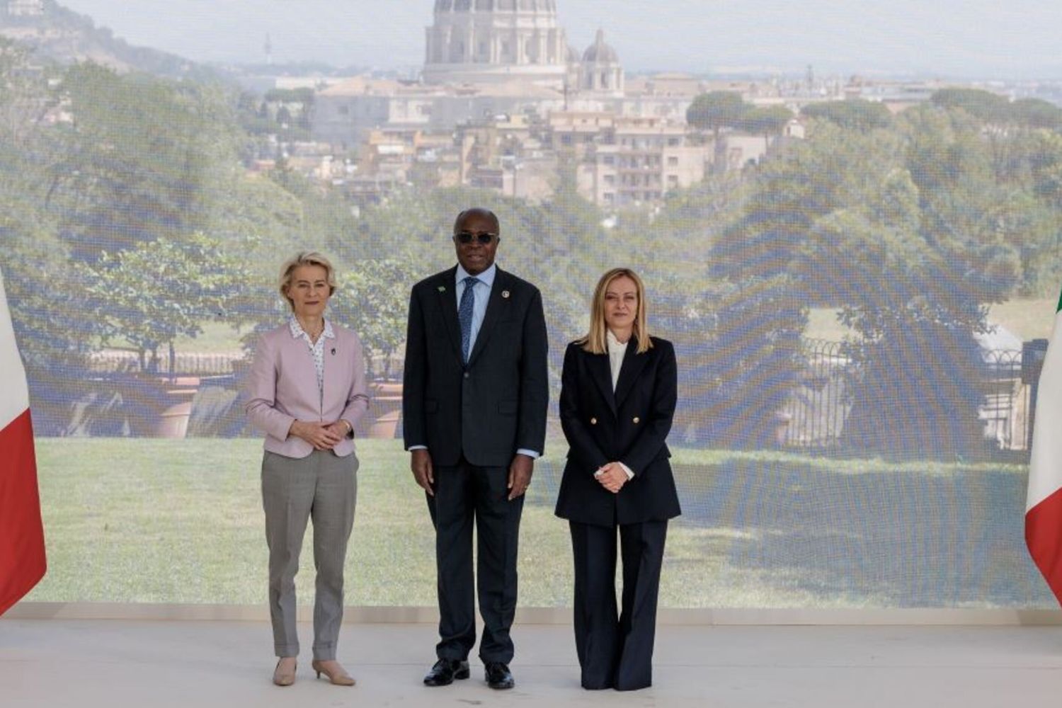 Villa Pamphili. Arrivi al Vertice sul Piano Mattei per l’Africa. Nella foto la Presidente del Consiglio Giorgia Meloni e la presidente della Commissione europea Ursula Von Der Leyen
