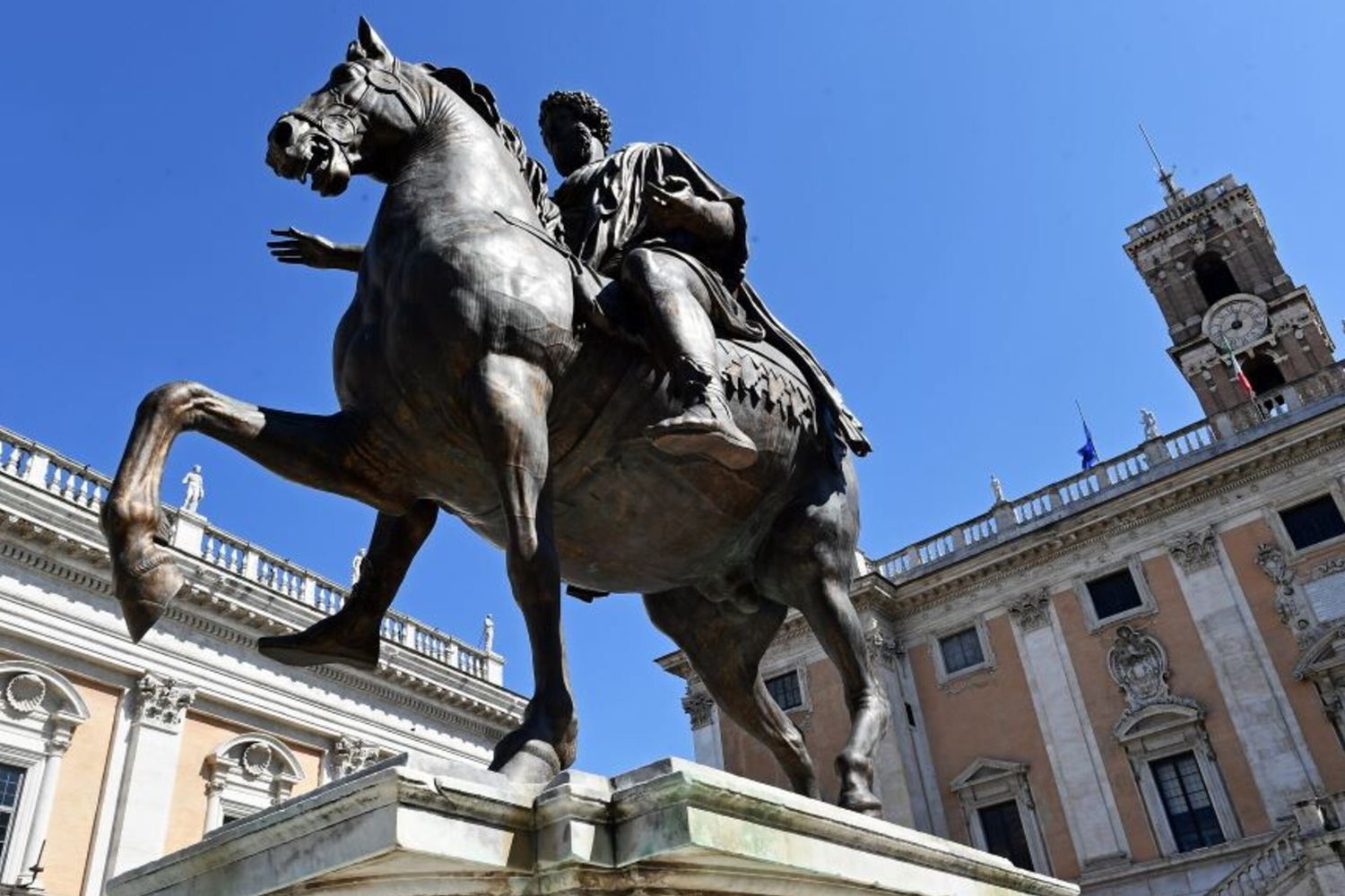 Roma, piazza del Campidoglio, nella foto la copia della statua equestre del Marco Aurelio