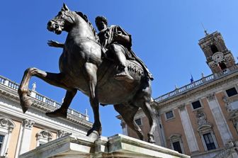Roma, piazza del Campidoglio, nella foto la copia della statua equestre del Marco Aurelio