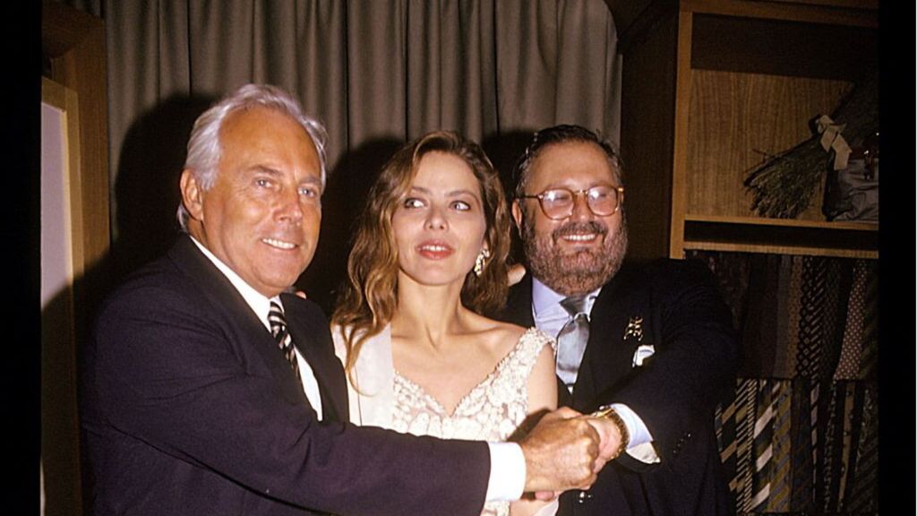 Giorgio Armani con Ornella Muti e Gianfranco Ferrè