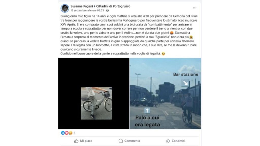Studente 14enne derubato della sua bici. Un imprenditore gliene regala una nuova