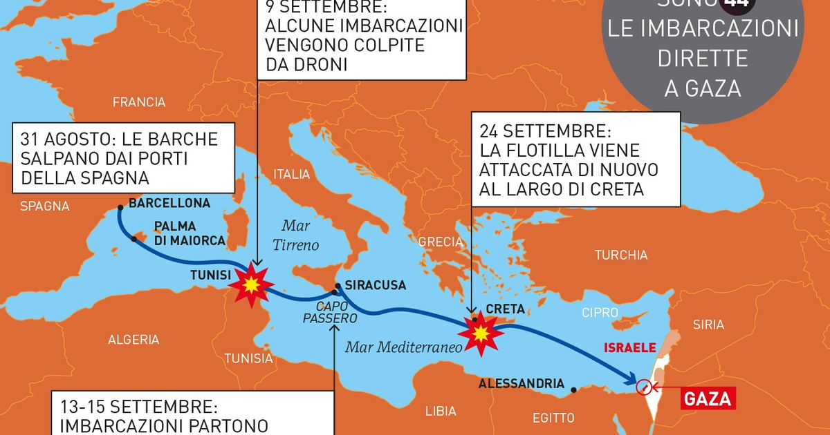 La Flotilla "siamo a 90 miglia da Gaza". La Marina israeliana pronta a intervenire. Meloni...
