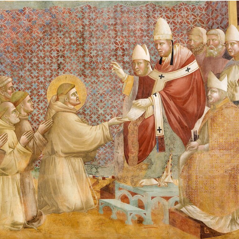 Un dipinto raffigurante San Francesco nella basilica di Assisi dedicata al santo