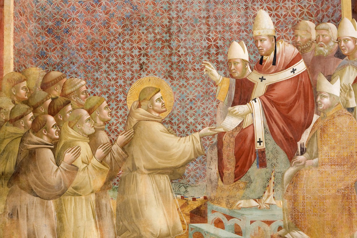 Un dipinto raffigurante San Francesco nella basilica di Assisi dedicata al santo