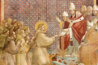 Un dipinto raffigurante San Francesco nella basilica di Assisi dedicata al santo