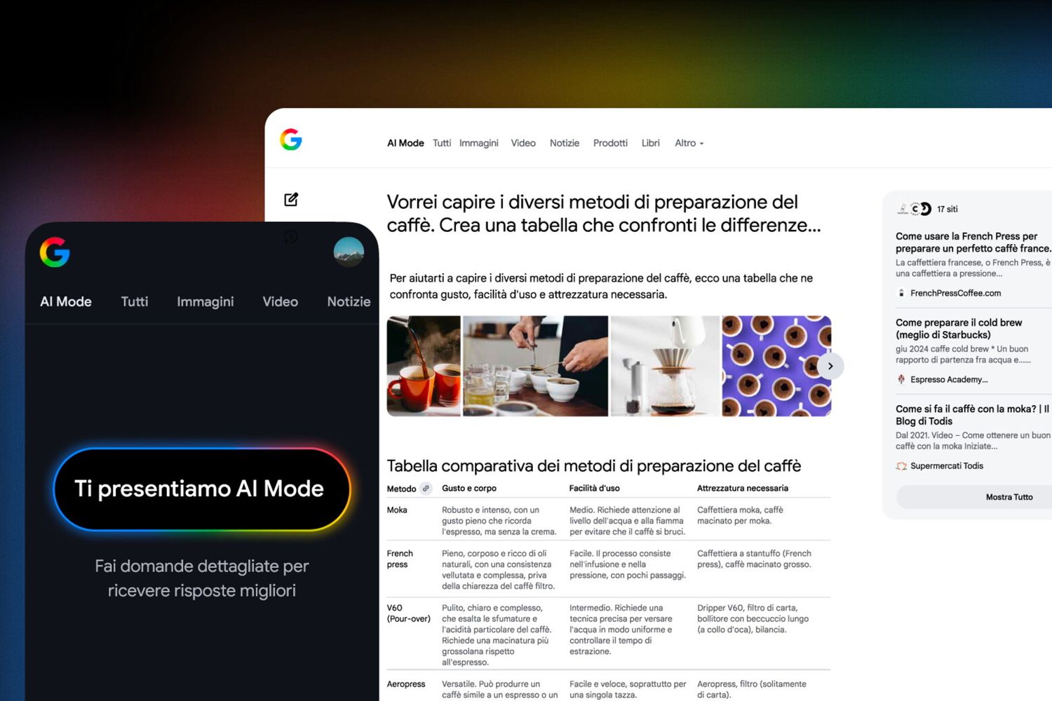 Una ricerca su Google con AI Mode