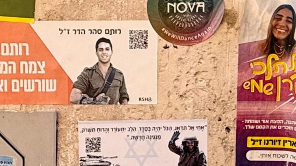 Manifesti al Ghetto delle vittime di Hamas