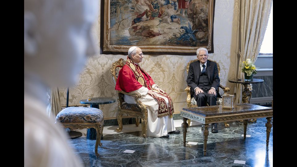 Papa Leone in visita al Quirinale, Sergio Mattarella