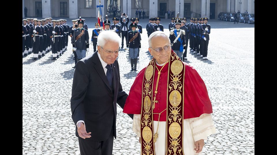 Papa Leone in visita al Quirinale, Sergio Mattarella