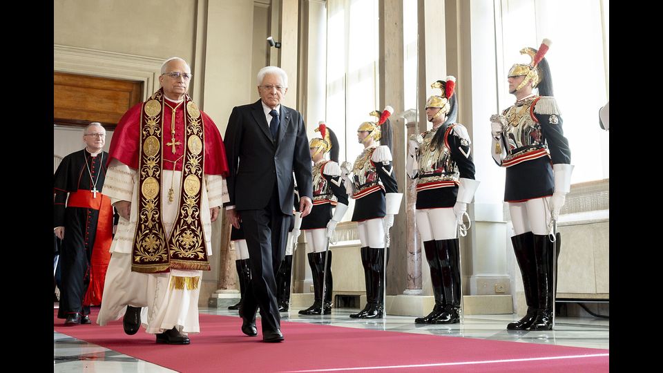 Papa Leone in visita al Quirinale, Sergio Mattarella