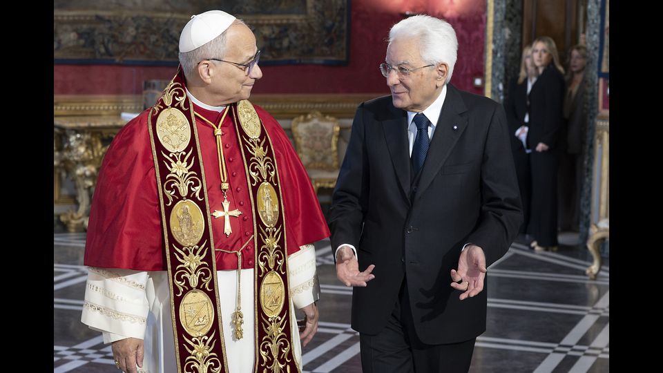 Papa Leone in visita al Quirinale, Sergio Mattarella