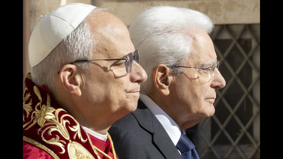 Papa Leone in visita al Quirinale, Sergio Mattarella