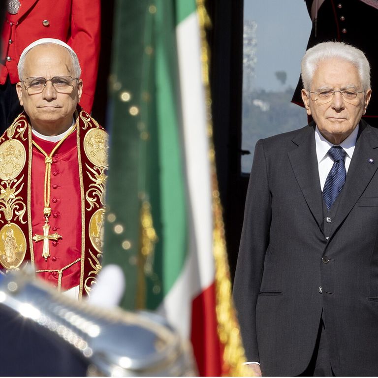 Papa Leone in visita al Quirinale, Sergio Mattarella