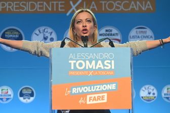 Giorgia Meloni a Firenze per il comizio di chiusura della campagna elettorale a sostegno di Tomasi