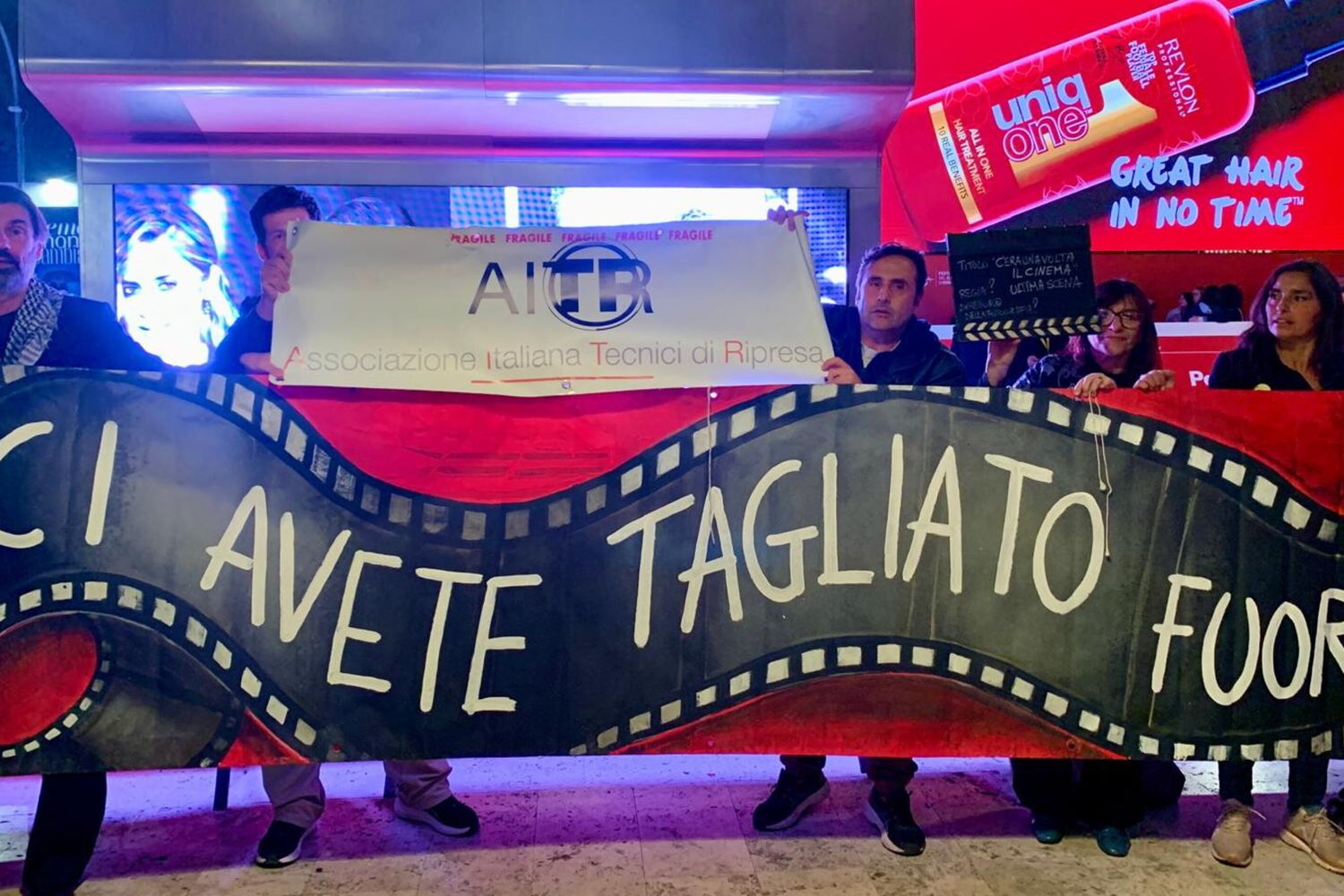 Protesta dei lavoratori dell'audiovisivo alla Festa del Ciname di Roma 2025