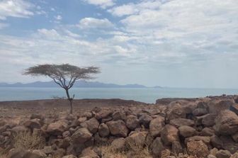 Il lago Turkana, visibile sullo sfondo nella Rift Valley in Kenya
