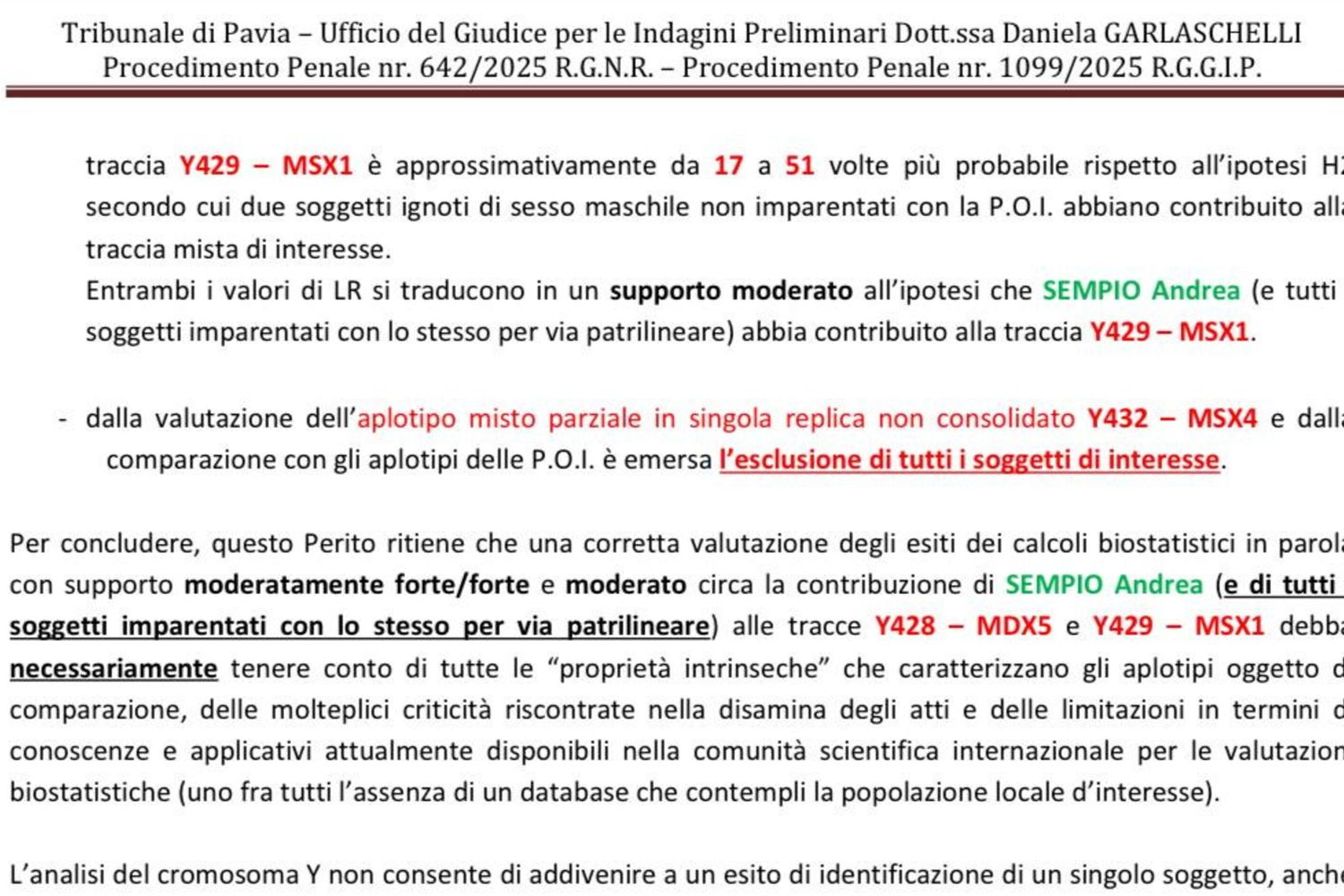 estratto della perizia sul caso Garlasco