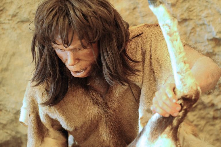 Ricostruzione di una scena di caccia del neolitico nel museo della preistoria di Tautavel, in Francia