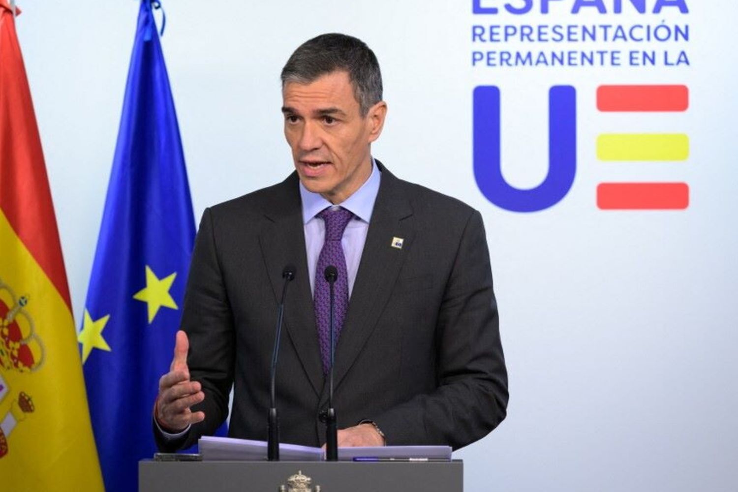 Pedro Sanchez durante l'ultimo Consiglio europeo