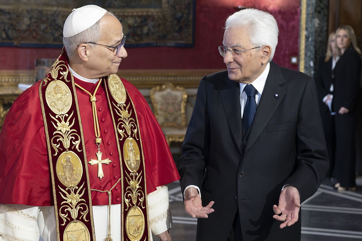 Papa Leone in visita al Quirinale, Sergio Mattarella