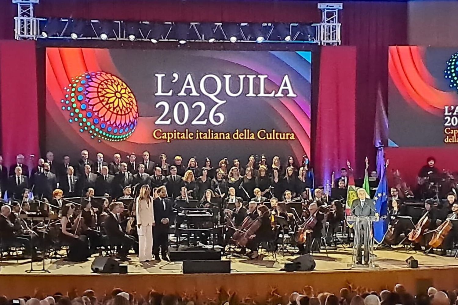 Il presidente Sergio Mattarella alla cerimonia "L'Aquila capitale della cultura"