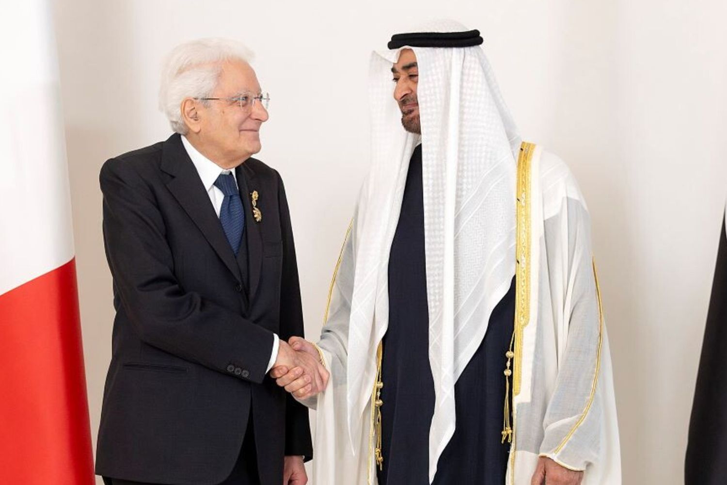 Il Presidente della Repubblica Sergio Mattarella con il Presidente degli Emirati Arabi Uniti, Sua Altezza Mohamed bin Zayed al Nahyan