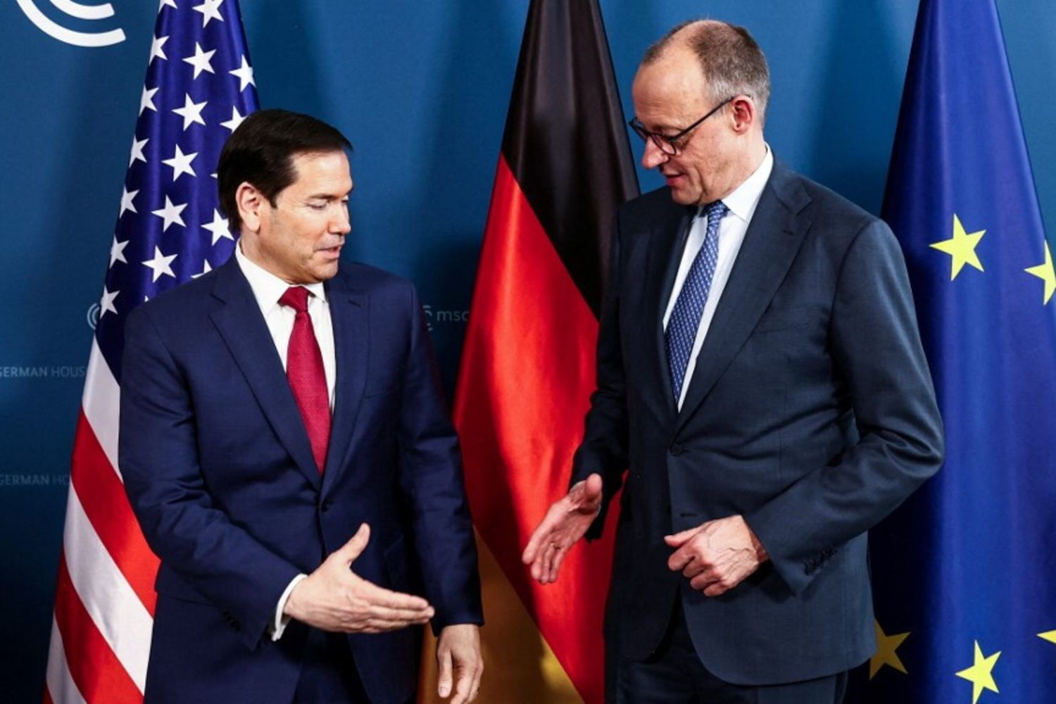 Friedrich Merz  e il segretario di Stato americano Marco Rubio