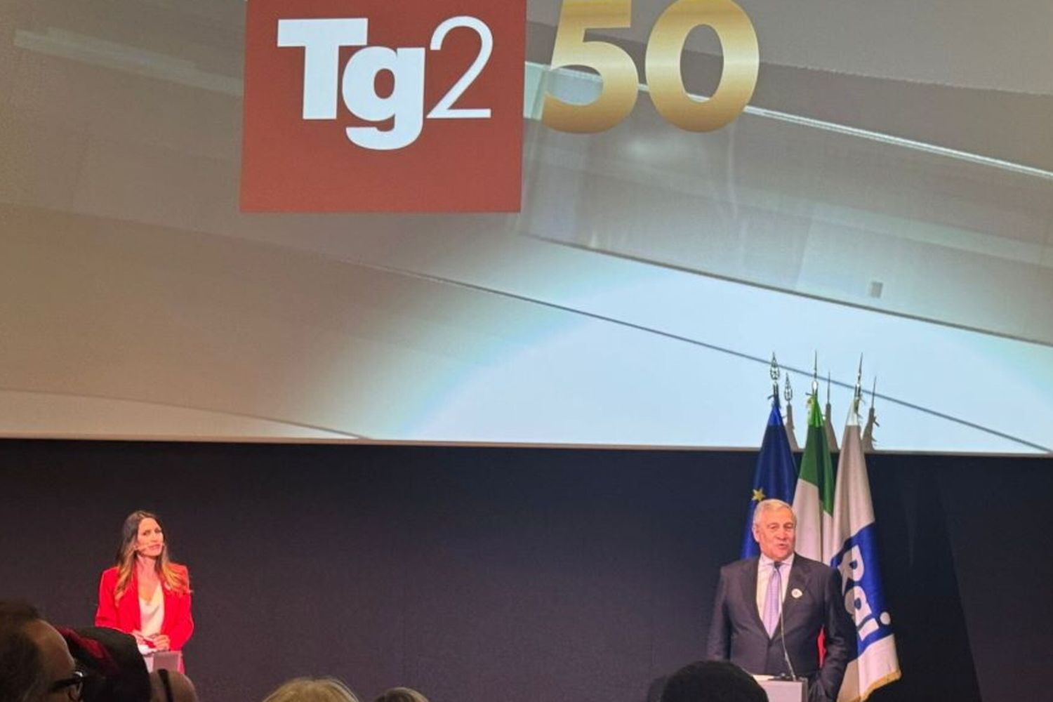 Antonio Tajani all'evento "TG2 50 anni di notizie" al MAXXI di Roma