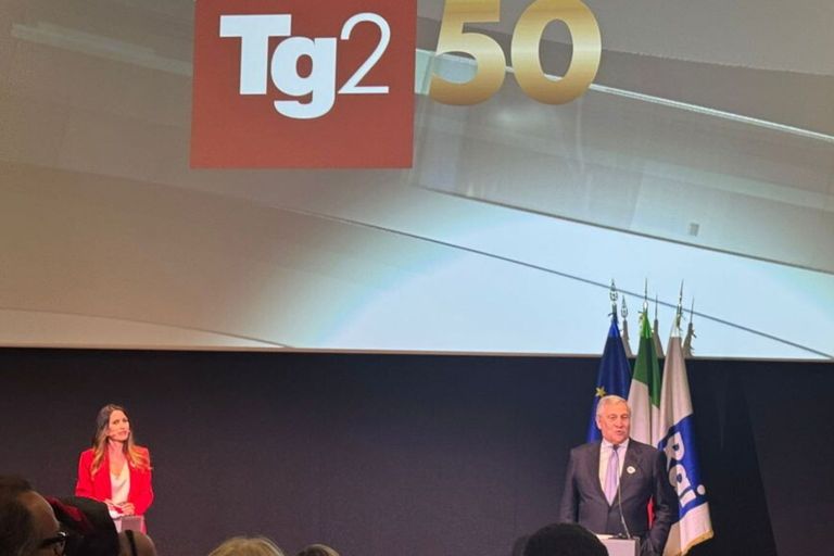 Antonio Tajani all'evento "TG2 50 anni di notizie" al MAXXI di Roma