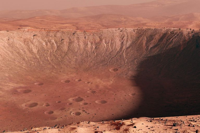 Un cratere di Marte in un'illustrazione di realt&agrave; virtuale