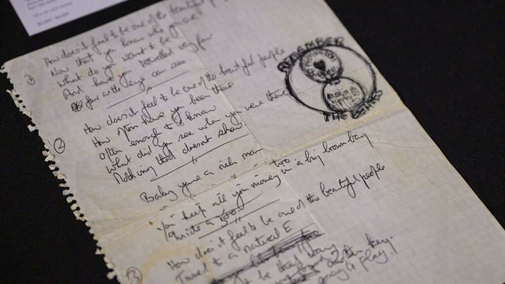 Il testo di "Baby You're A Rich Man", scritto a mano da John Lennon e Paul McCartney